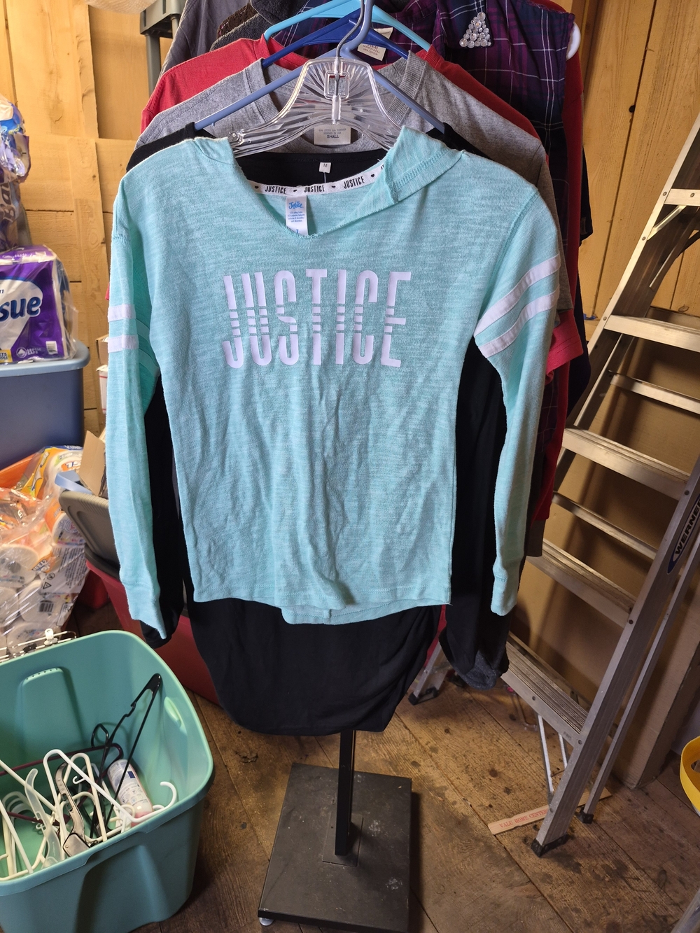 Justice Girls Mint Long-Sleeve Hoodie Tee with White Stripes Bin 63